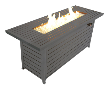 57in Outdoor Gas Propane Fire Pits Table, Aluminum, 50000BTU Firepit Fireplace Dinning Table with Lid, Fire Glass, Retangular, ETL Certification, for